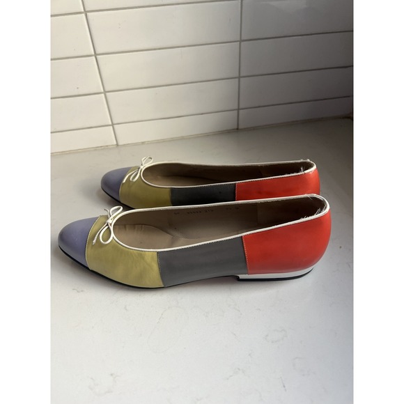 Ferragamo Multicolored Purple Green Gray Red Color Block Bow Ballet Flats WM 7.5 - Picture 2 of 10